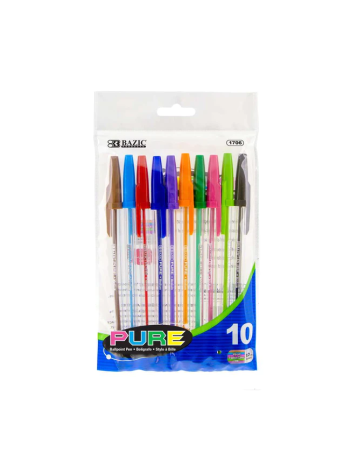 Bazic Pure Colour Stick Pen / Assorted Colour 1.0mm Medium Point-Sold per Pack Only