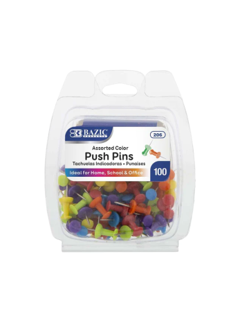 Bazic Push Pins / Assorted Colour (Pack of 100) In Reusable Container