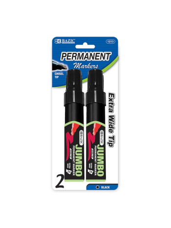 Bazic Jumbo Chisel Tip Permanent Markers / Black 8mm Extra Wide Tip (Pack of 2)