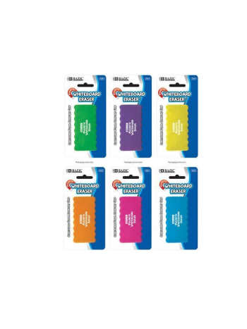 Bazic Magnetic Whiteboard Eraser / 10.5 x 5cm (6 Assorted Colours) With Foam Comfort Grip