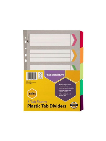 Marbig Plastic Tab Dividers / 5 Tab Fluoro