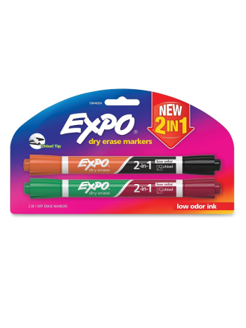 Expo Dual Ended Dry Erase 2-in-1 Markers / Pack of 2 (4 Colours) Low Odor