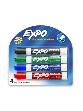 Expo Dry Erase Markers - Assorted Colours / Pack of 4 (Intense Colours) Low Odor Ink