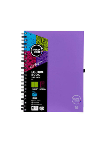 Spirax Kode A4 Lecture Book - Purple / 140 Page (7 Hole + Perforated) Twin Wire Binding