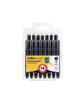 Artline Supreme Permanent Markers - Black / Pack of 15 (Bullet 1.0mm) In CDU