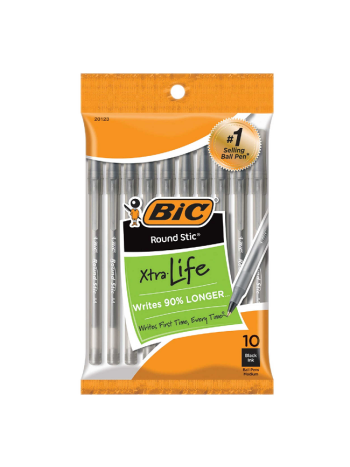 Bic Round Stick Classic Pen Black 10/pkt-Sold Per Pack Only