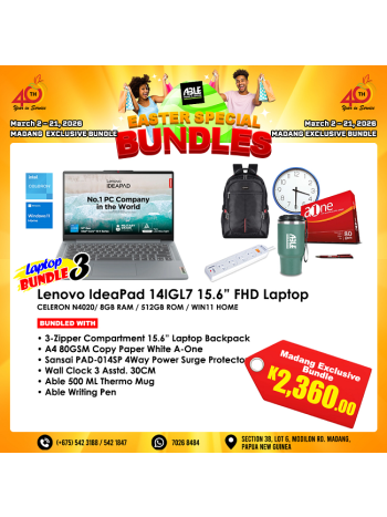 Lenovo IdeaPad 82V6009TIN 14IGL7 Cel4020 14 8GB 512GBSSD W11H BUNDLE @ MADANG BRANCH